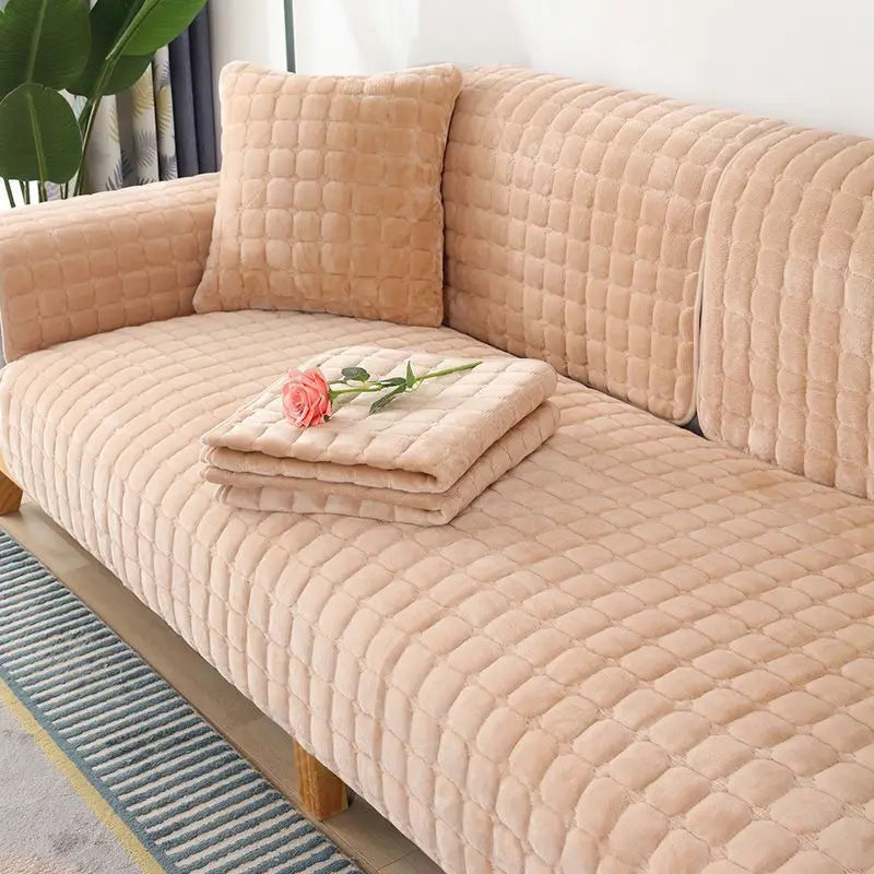 Sofa Cushion Plush Non-Slip Thickened Sofa Cover Cushion Flannel Sofa Cover Universal Solid Color Dust-Proof Sofa Seat Cover