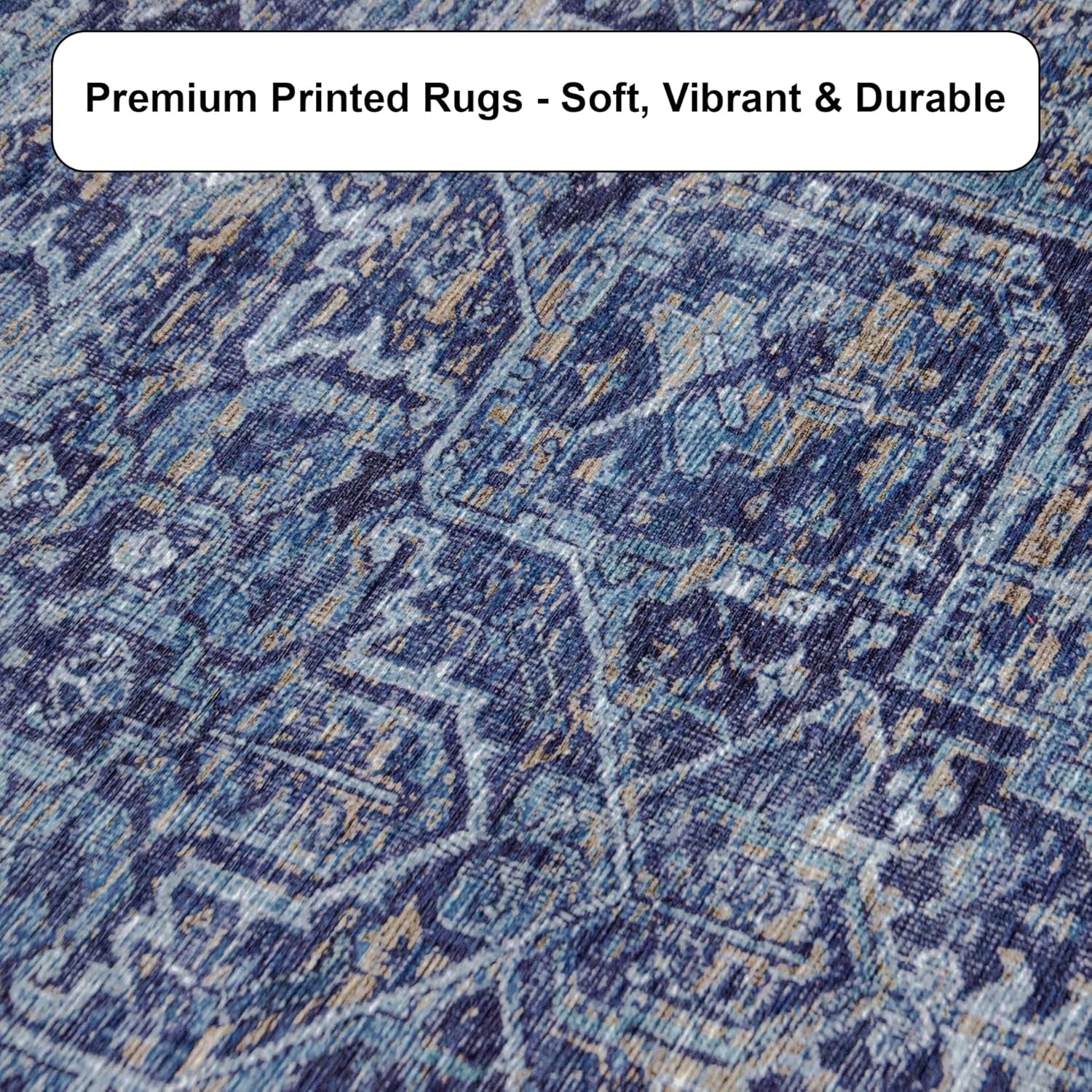 Machine Washable Area Rug - Living Room Bedroom Bathroom Kitchen Entryway Office - Padded Low Pile Stain Resistant Premium - Boho Vintage Traditional - Lyle - Blue 7'6" X 9'6"