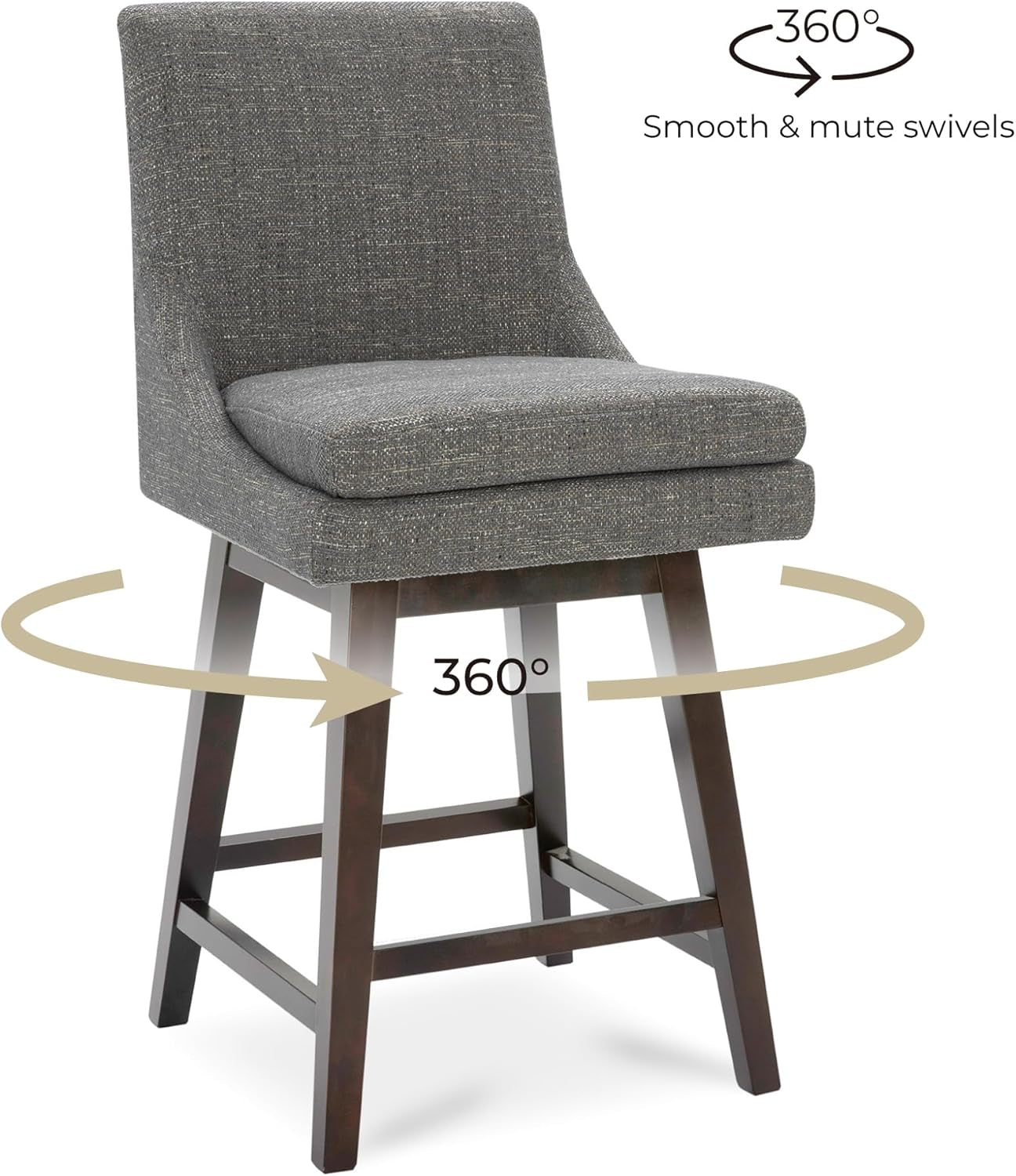 Counter Height Swivel Bar Stools with Back Set of 2, FSC Certified Upholstered Fabric Bar Stool, 26.8" H Seat Height, Fabric in Fog