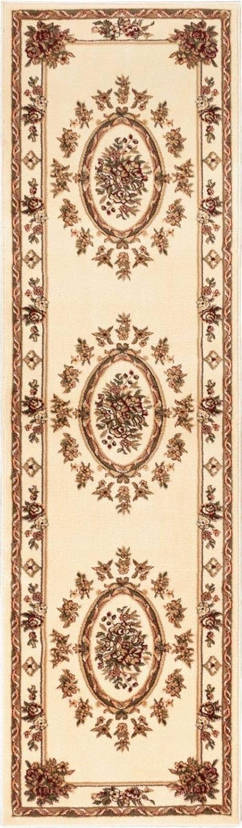 Timeless Collection Le Petit Palais Ivory 2X7 Runner Luxurious Traditional French Medallion Oriental Area Rug Perfect for Living Room Bedroom or Dining Room Easy-To-Clean Durable Design