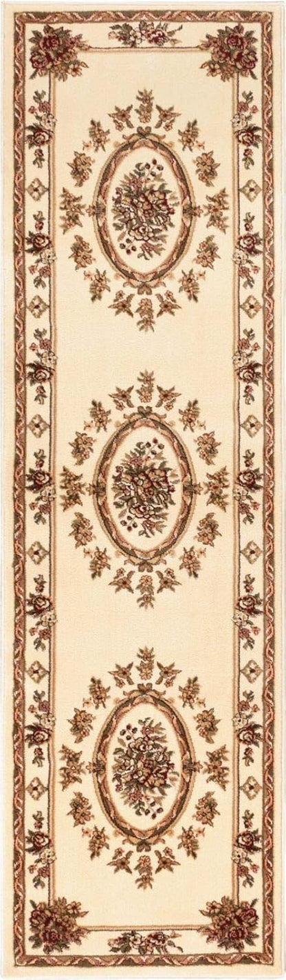 Timeless Collection Le Petit Palais Ivory 2X7 Runner Luxurious Traditional French Medallion Oriental Area Rug Perfect for Living Room Bedroom or Dining Room Easy-To-Clean Durable Design