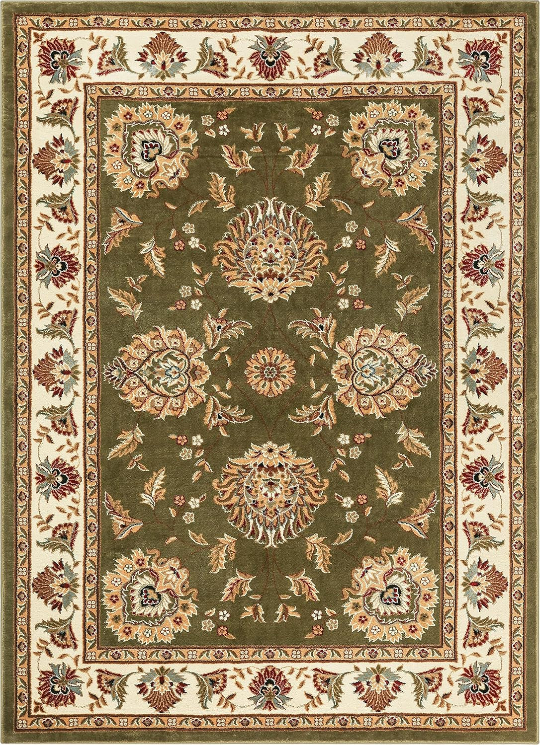 Sultan Sarouk Green Oriental Floral Formal Traditional Area Rug 7' X 9' Easy Clean Stain Fade Resistant Shed Free Modern Classic Contemporary Thick Soft Plush Living Dining Room Rug