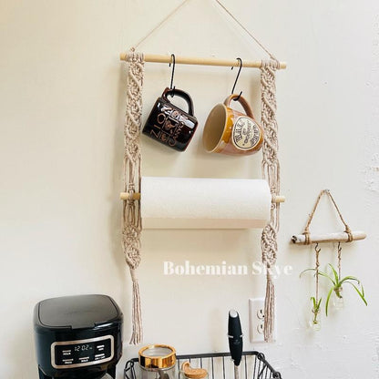 Macrame Kitchen Towel Coffee Mug Holder, Boho Kitchen Decor