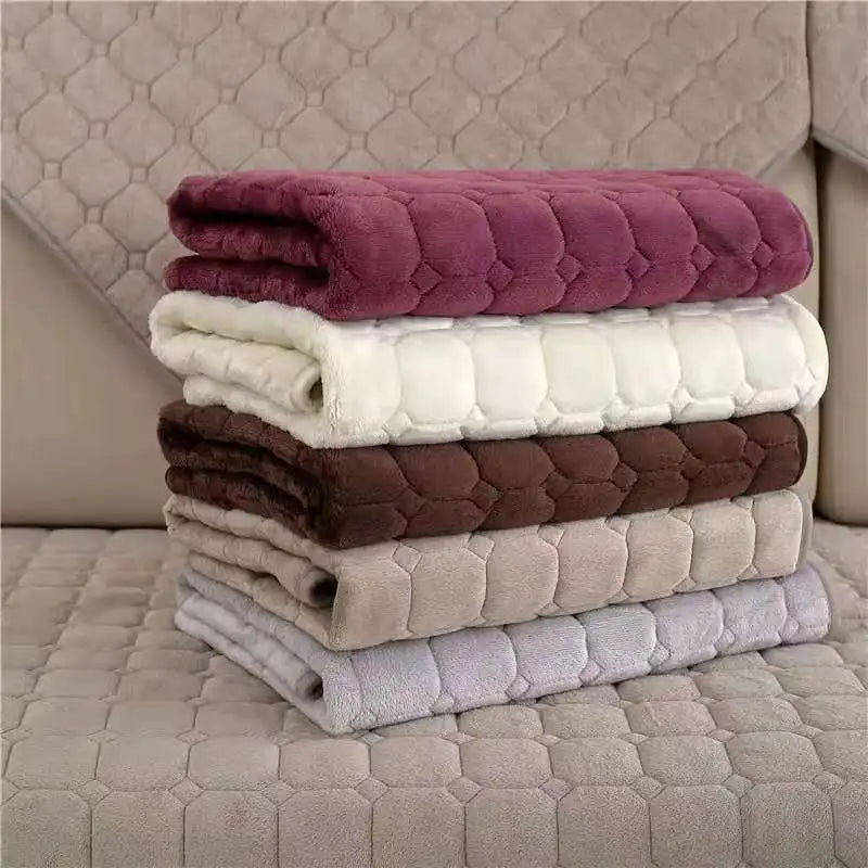 Sofa Cushion Plush Non-Slip Thickened Sofa Cover Cushion Flannel Sofa Cover Universal Solid Color Dust-Proof Sofa Seat Cover