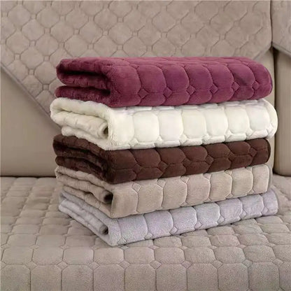 Sofa Cushion Plush Non-Slip Thickened Sofa Cover Cushion Flannel Sofa Cover Universal Solid Color Dust-Proof Sofa Seat Cover