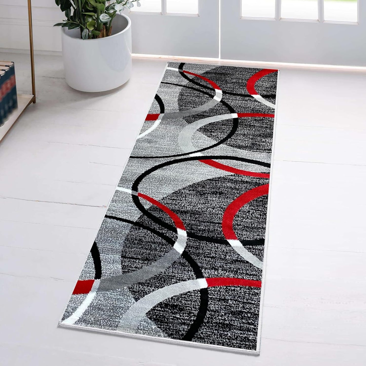 Luxe Weavers Victoria Collection 3895 Gray 2X8 Modern Abstract Geometric Stain Resistant Area Rug