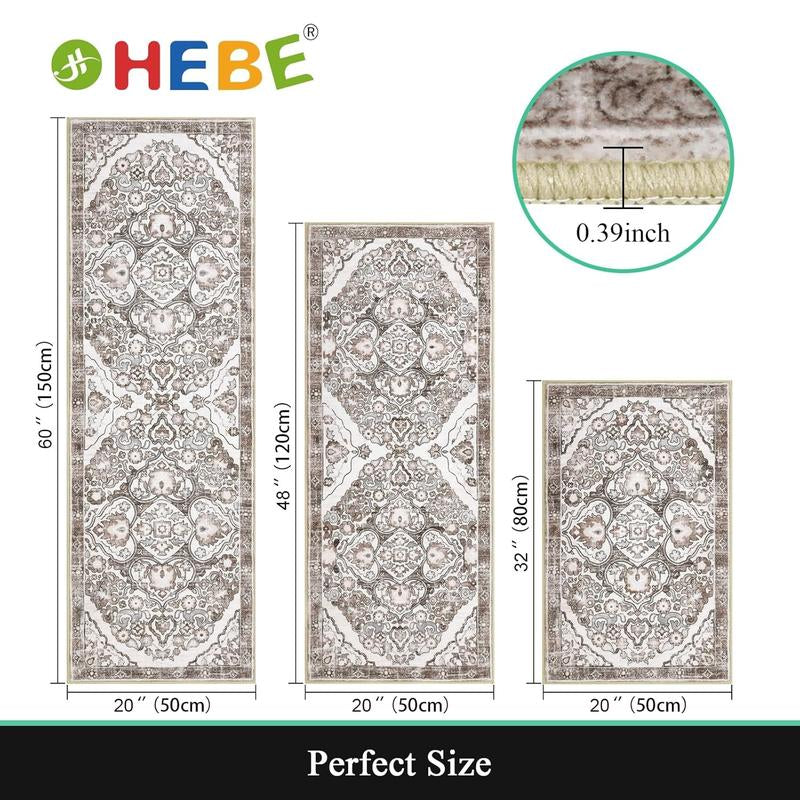 [Fallfreshness] HEBE Washable Farmhouse Kitchen Rugs Sets of 3 Non Slip Kitchen Rugs and Mats Boho Kitchen Mats for Floor Kitchen Runner Rug Kitchen Carpet Rug Runner for Hallways Kitchen Laundry