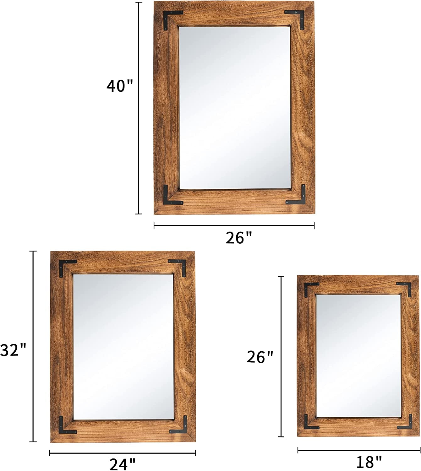 Rustic Wooden Framed Wall Mirror, Natural Wood Bathroom Vanity Mirror for Farmhouse Decor, Vertical or Horizontal Hanging, 32" X 24", Brown