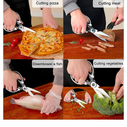 OMDAR Kitchen Scissors - 3 Pack Heavy Duty Stainless Steel Shears for Cutting Meat, Food, Fish, Poultry - Dishwasher Safe - Cover, Board Thick