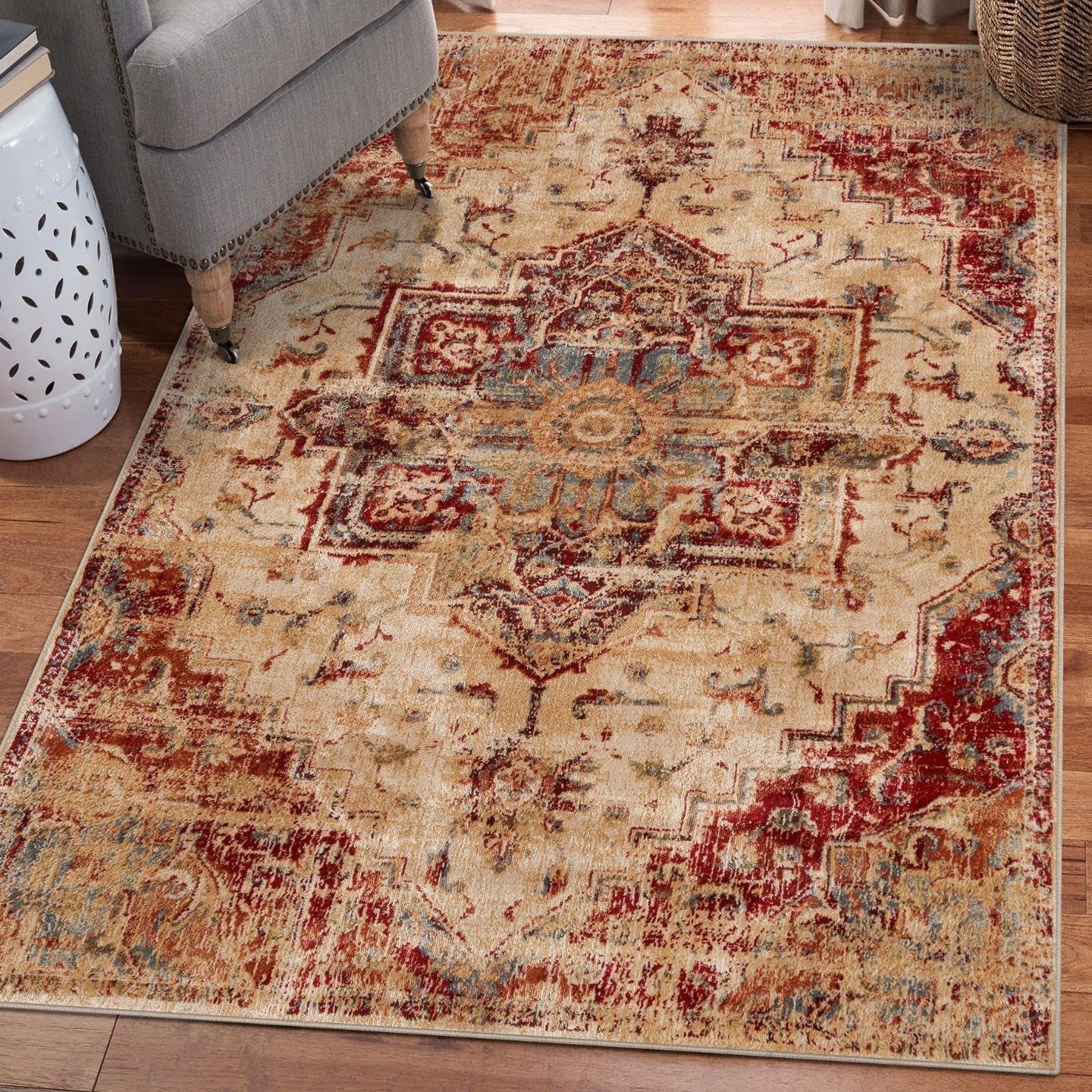 Vintage Moroccan Area Rug, Ivory 5X7