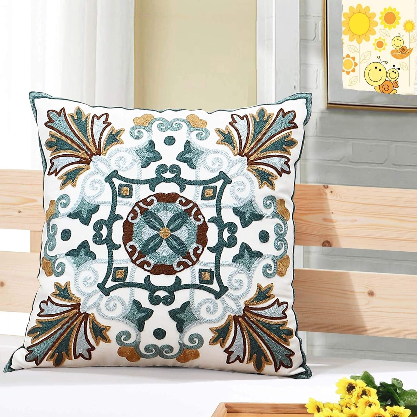 Onelsong Decorative Pillow Covers for Couch Living Room 18X18 Inches Set of 2 Embroidery Square Boho Throw Pillows Cover for Sofa Chair Bed