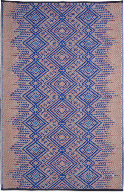 Outdoor Rug - Waterproof, Fade Resistant, Crease-Free, Reversible - Premium Recycled Plastic - Boho Southwestern - Patio, Porch, Deck, Balcony - Jodhpur - Multi Blue - 5 X 8 Ft