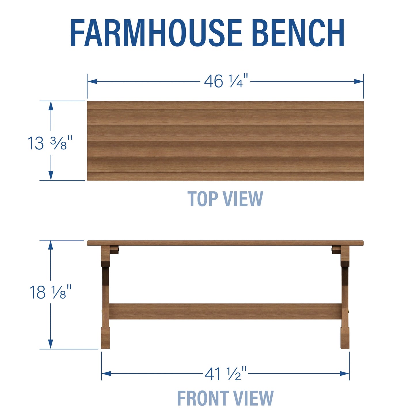 46" Meranti Wood Farmhouse Bench for Entryway, Garden, Patio