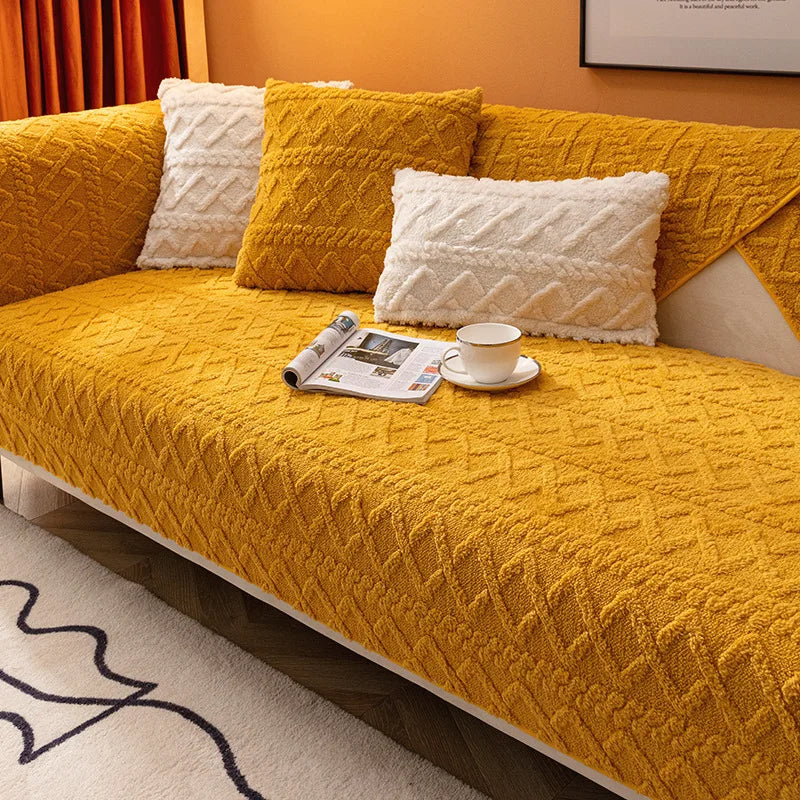 Living Room Sofa Cover Plush Couch Cover Nordic Sofa Cushion Non-Slip Sofa Towel L-Shaped Sofa Protective Case
