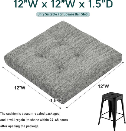 12 Inches Square Seat Cushion, Super Soft 2PC Bar Stool Square Seat Cushion with Ties- Gray (12" (30CM) 2PC)