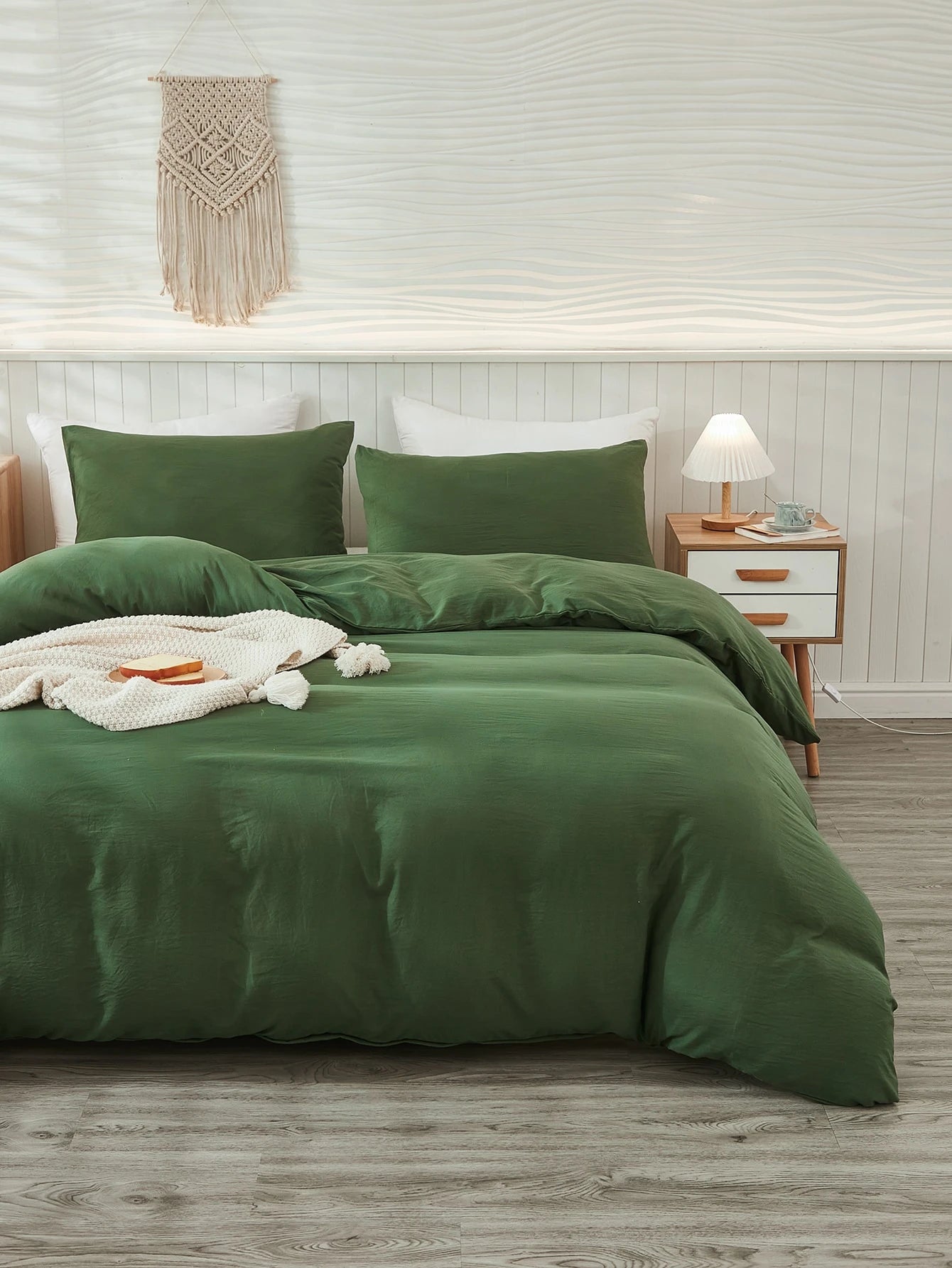 Army Green Duvet Cover Set Twin Queen King Size Boho Farmhouse Bedding Set 3 Pcs Super Soft Breathable Microfiber Duvet Cover 1 Duvet Cover with Zipper 2 Pillowcases No Comforter Gifts for Women&Men School Bedding