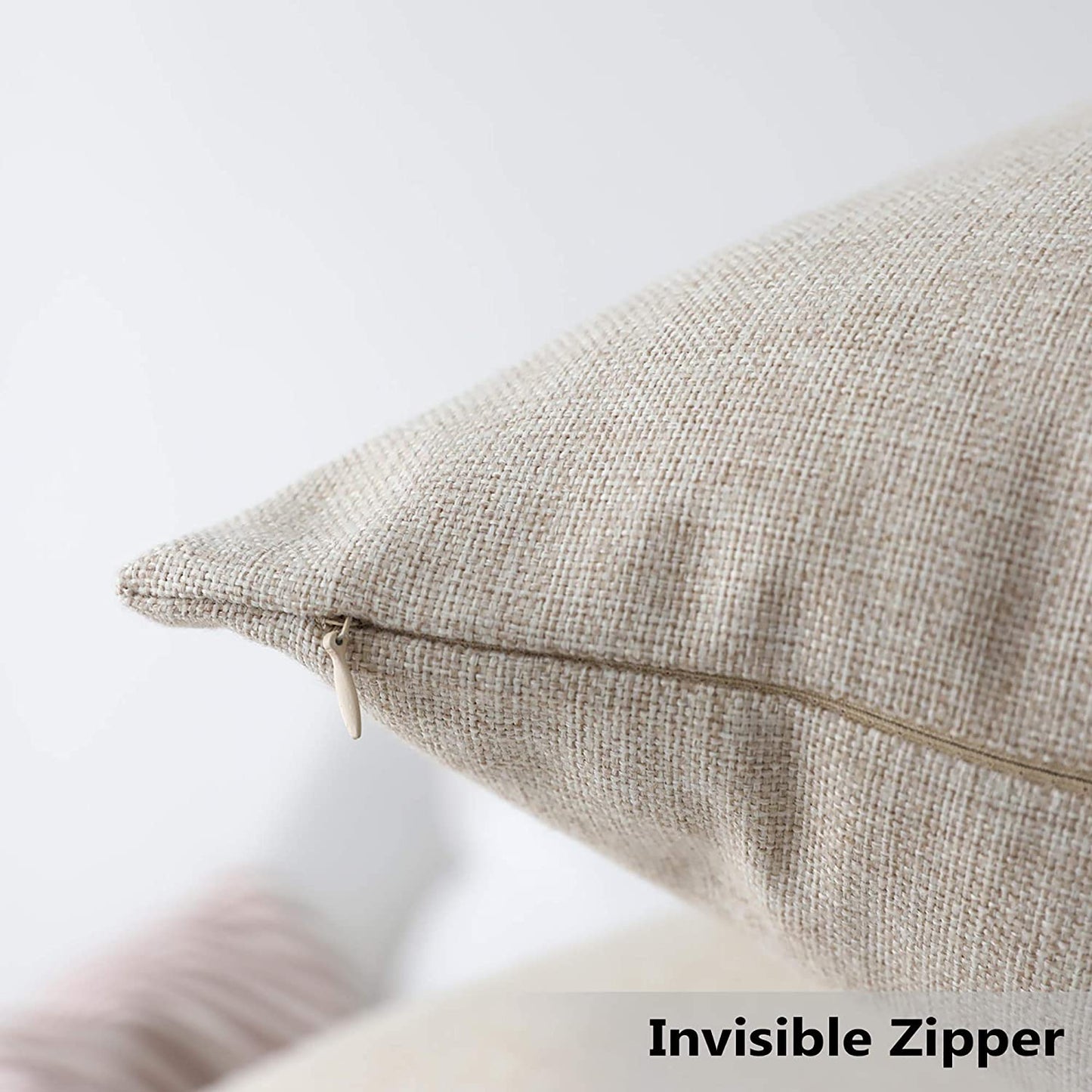Linen Throw Pillow Cover Burlap Square Cushion Cover Pillow Sham for Couch Living Room Holiday Decor, Light Linen, 18X18 Inches(45Cm)