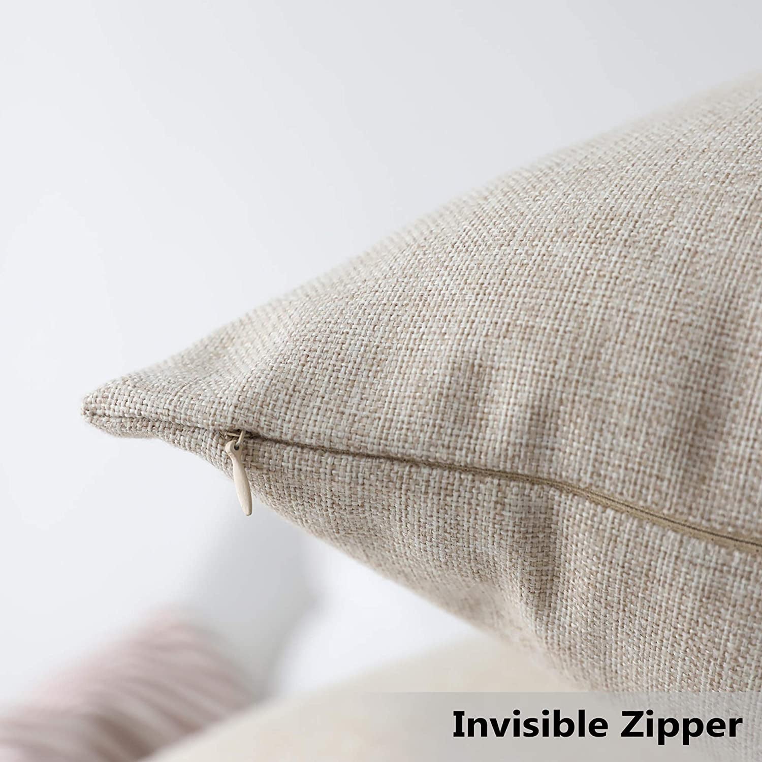 Linen Throw Pillow Cover Burlap Square Cushion Cover Pillow Sham for Couch Living Room Holiday Decor, Light Linen, 18X18 Inches(45Cm)