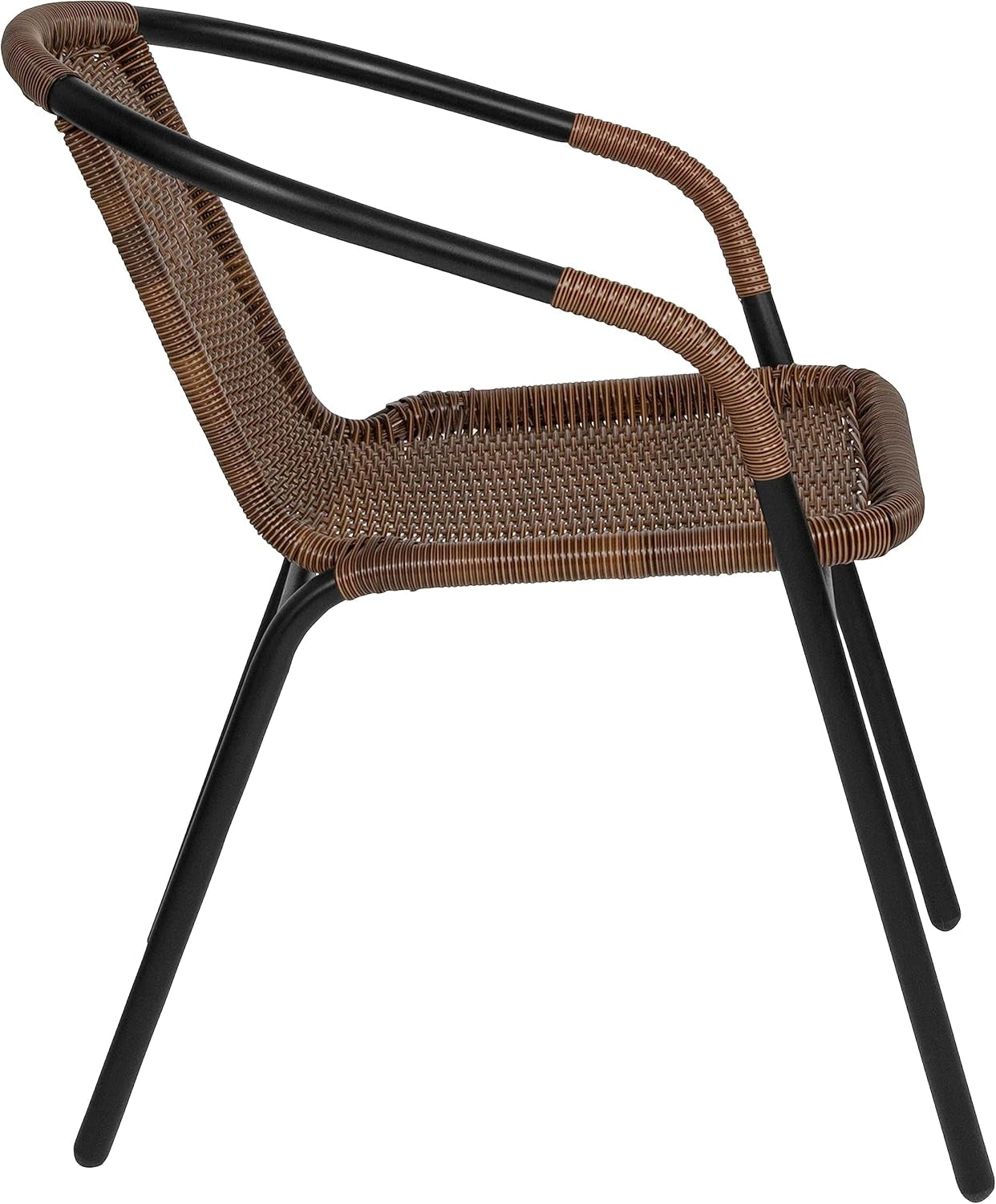 Set of 2 Modern Rattan Indoor/Outdoor Stack Chairs, Stacking Rattan Patio Chairs with Curved Back and Cross Bracing, Brown
