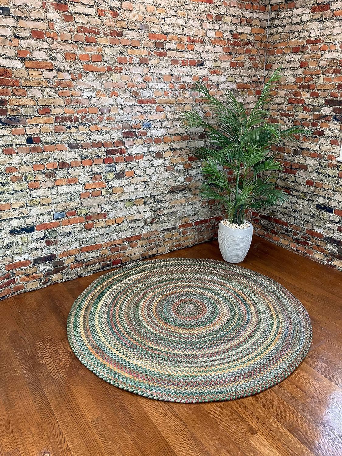 American Heritage Green Multi 7'0"X7'0" round Braided Rug