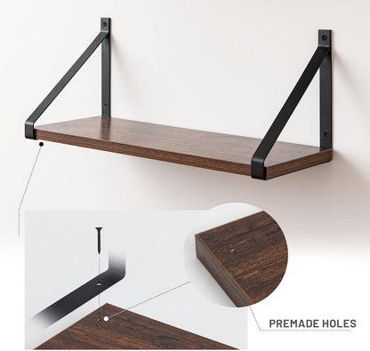 Rustic Brown Floating Shelves for Bathroom, Bedroom, Living Room, Kitchen, 2-Pack Solid Wood Wall Shelf over Toilet, Modern Décor