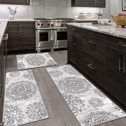 [Fallfreshness] HEBE Washable Farmhouse Kitchen Rugs Sets of 3 Non Slip Washable Kitchen Rugs and Mats Boho Kitchen Mats for Floor Kitchen Runner Rug Kitchen Carpet Rug Runner for Hallways Kitchen Laundry