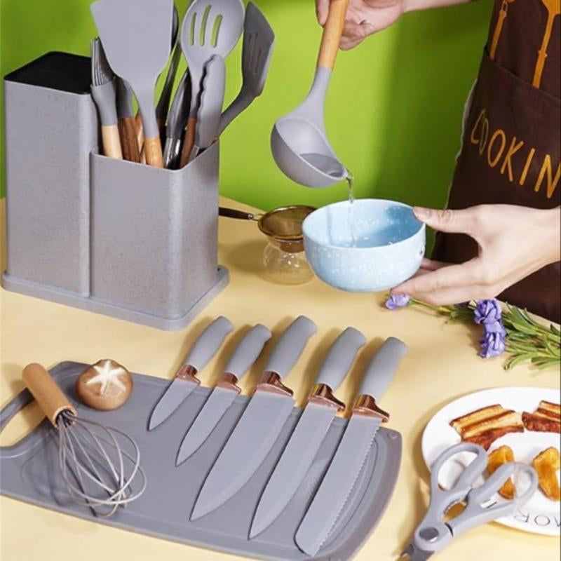 Kitchen Utensils Set, 19Pcs/Set Silicone Kitchen Utensils Set, Household Cutting Cooking Utensils Set, Home Kitchen Supplies