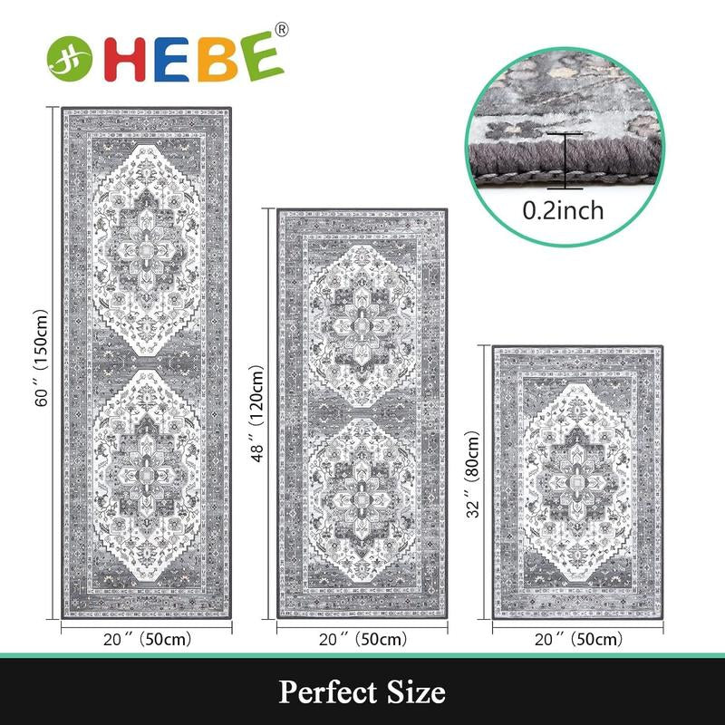 [Fallfreshness] HEBE Washable Farmhouse Kitchen Rugs Sets of 3 Non Slip Washable Kitchen Rugs and Mats Boho Kitchen Mats for Floor Kitchen Runner Rug Kitchen Carpet Rug Runner for Hallways Kitchen Laundry
