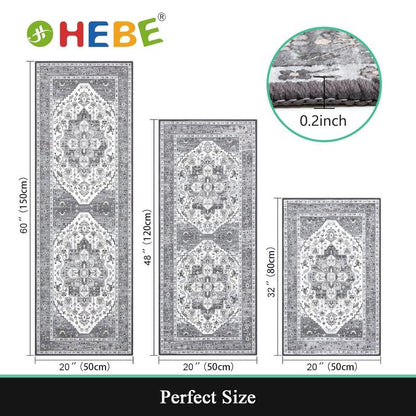 [Fallfreshness] HEBE Washable Farmhouse Kitchen Rugs Sets of 3 Non Slip Washable Kitchen Rugs and Mats Boho Kitchen Mats for Floor Kitchen Runner Rug Kitchen Carpet Rug Runner for Hallways Kitchen Laundry