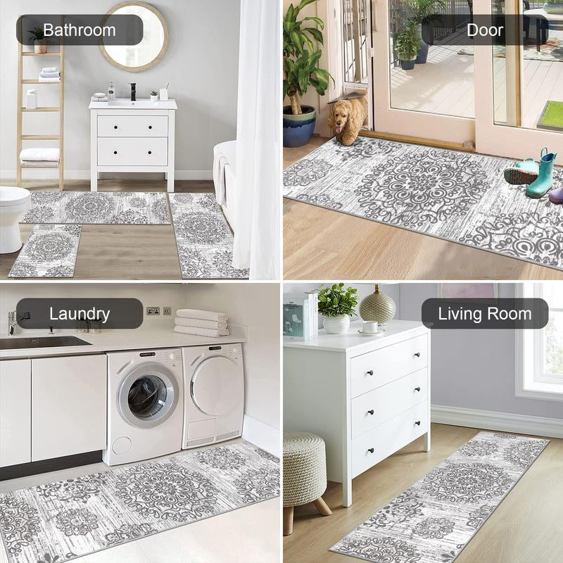 [Fallfreshness] HEBE Washable Farmhouse Kitchen Rugs Sets of 3 Non Slip Washable Kitchen Rugs and Mats Boho Kitchen Mats for Floor Kitchen Runner Rug Kitchen Carpet Rug Runner for Hallways Kitchen Laundry