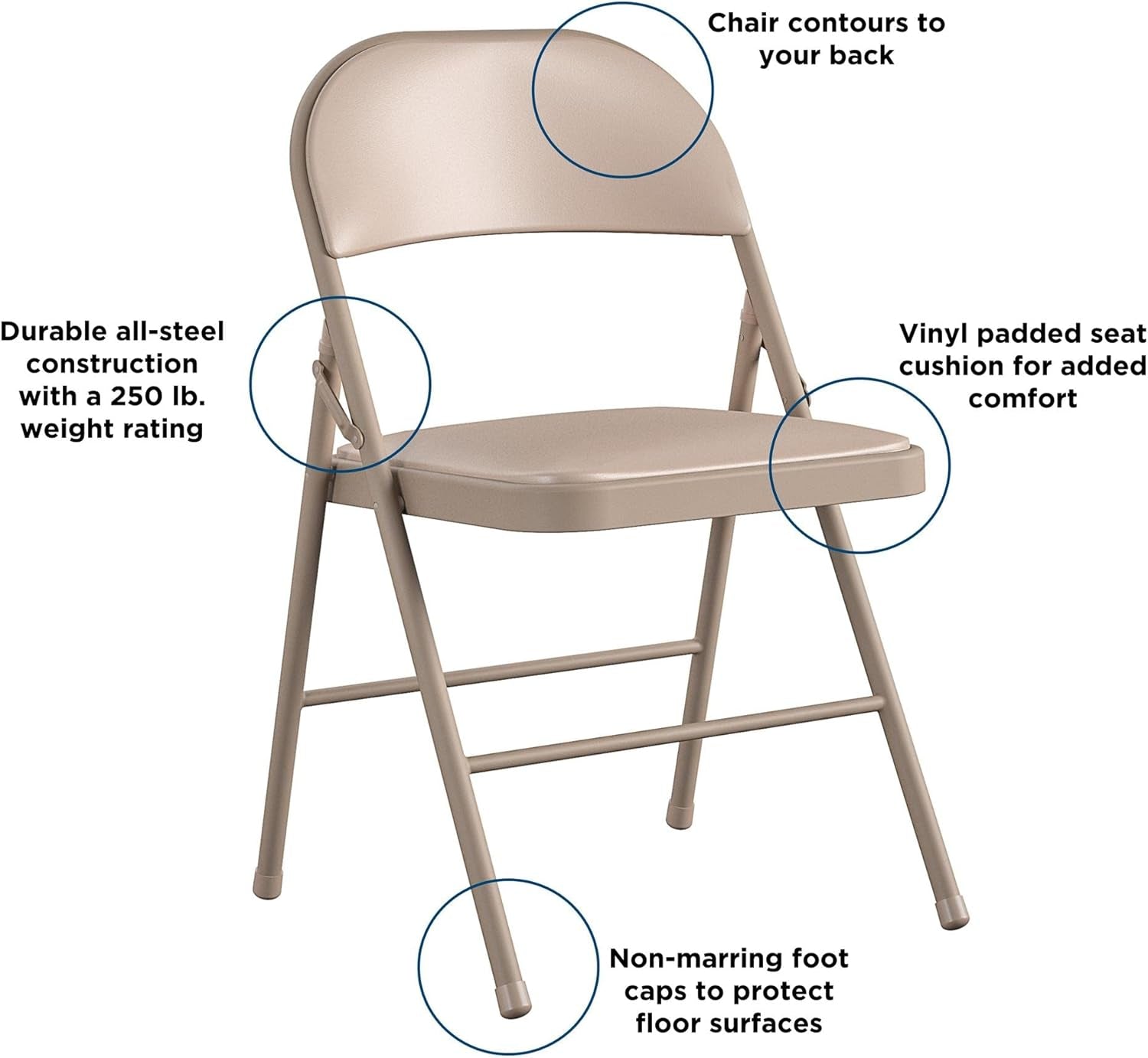 Vinyl Folding Chair, 4 Pack, Antique Linen