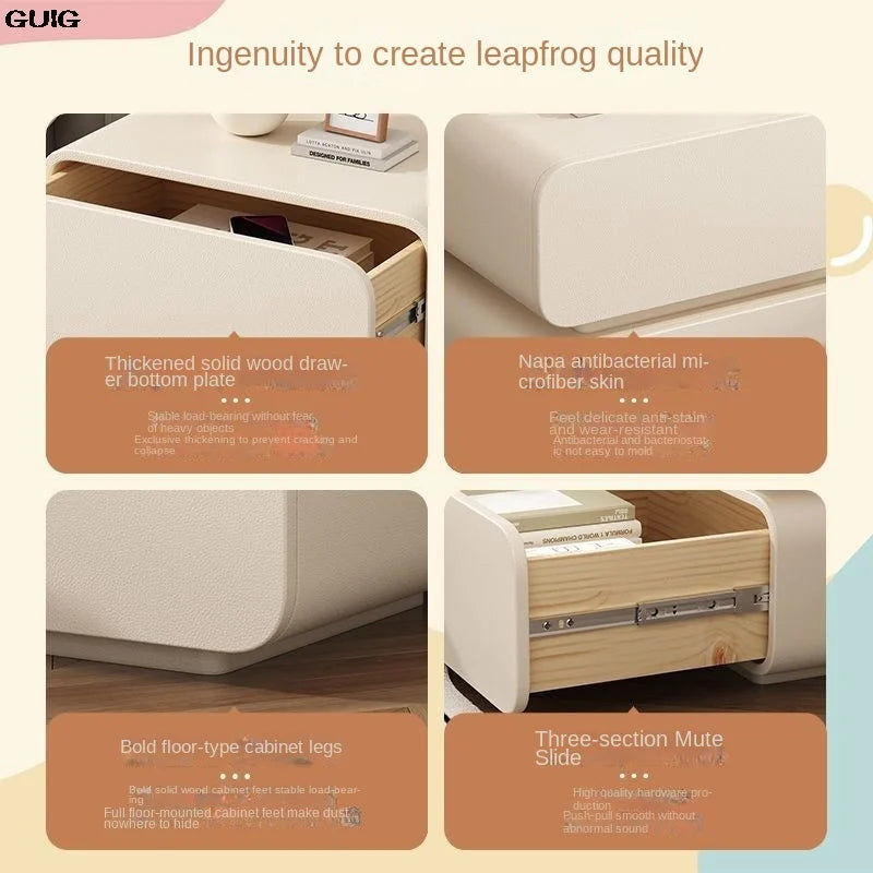 Cream Wind Bedside Table Simple Modern Solid Wood Bedside Storage Cabinet Home Bed Cabinet Bedroom Small Bedside Cabinet