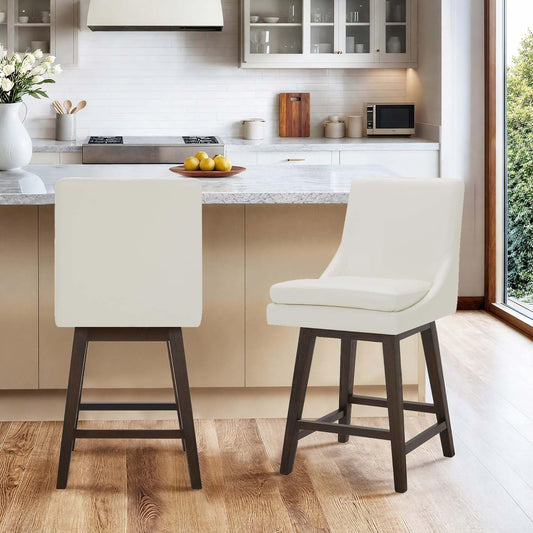 Counter Height Swivel Barstool, FSC Certified Upholstered Bar Stool, 26.8" H Seat Height, PU Leather in Pure White