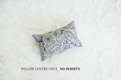 Pack of 2 Oblong Rectangular Throw Pillow Cover Cushion Cases for Sofa Couch Chair,Paisley Pattern,12X20 Inches,Blue Brown Cream Multicolor