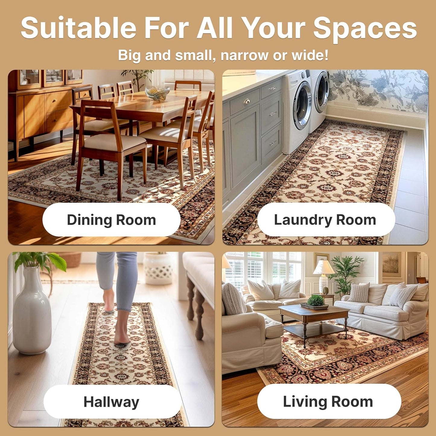 Barclay Collection Sarouk Ivory 6X9 Area Rug - for Living Room, Bedroom, and Dining Room