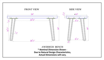 Lareese Alaterre Furniture Live Edge Wood Bench - Natural Acacia Wood Top with Metal Hairpin Legs