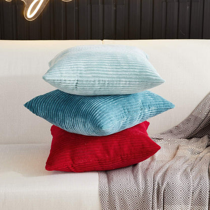 Pack of 2, Corduroy Soft Decorative Square Throw Pillow Cover Cushion Covers Pillowcase, Home Decor Decorations for Sofa Couch Bed Chair 18X18 Inch/45X45 Cm (Striped Light Green)