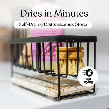 Sink Caddy Kitchen Sink Organizer – Multi-Purpose Kitchen Sink Caddy with Sponge & Dish Brush Holder, Compact Sink Sponge Holder for Kitchen Countertop & Sink Storage with a Diatomaceous Stone