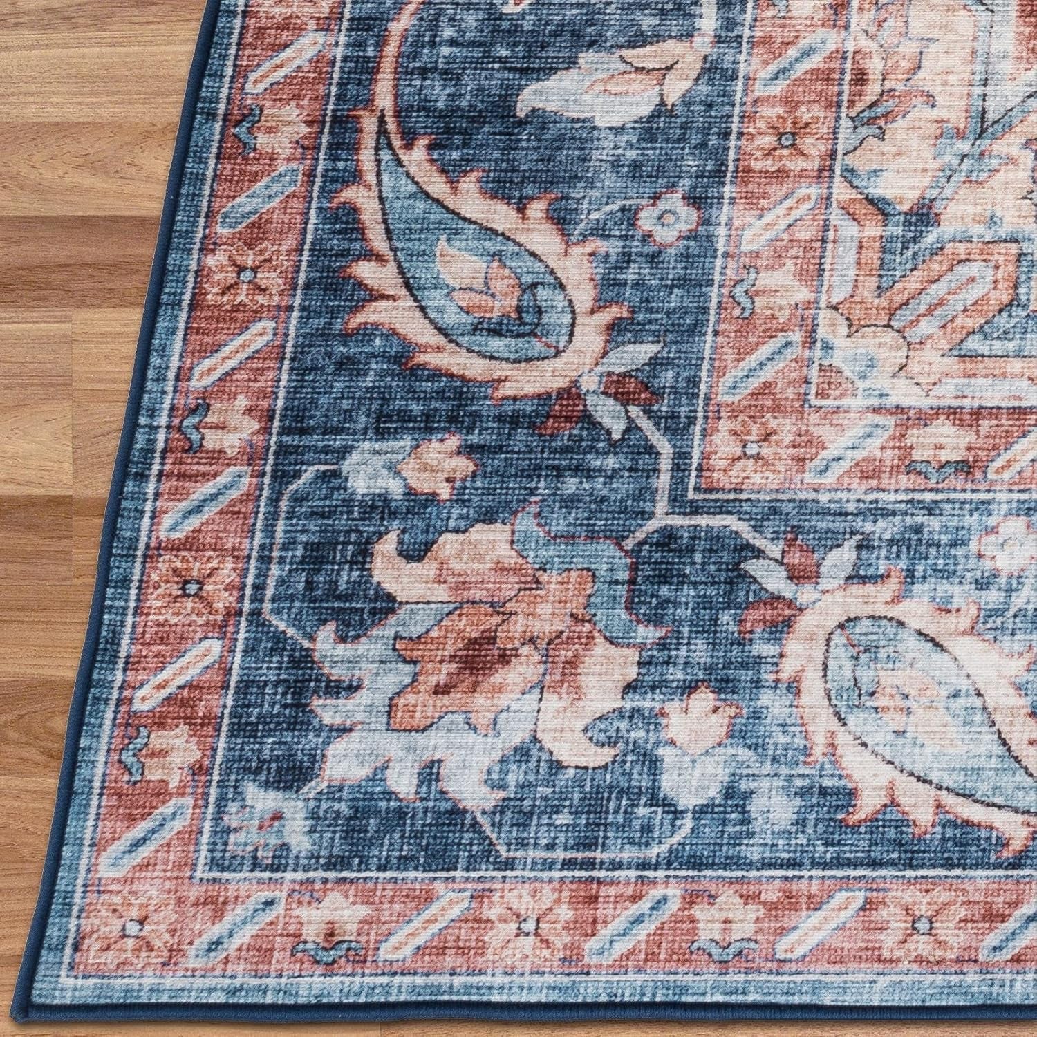 Realife Machine Washable Rug - Stain Resistant, Non-Shed - Eco-Friendly, Non-Slip, Family & Pet Friendly - Made from Premium Recycled Fibers - Distressed Vintage Medallion - Light Blue - 2'6" X 8'