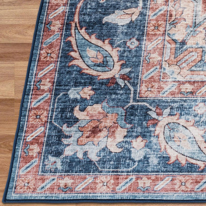 Realife Machine Washable Rug - Stain Resistant, Non-Shed - Eco-Friendly, Non-Slip, Family & Pet Friendly - Made from Premium Recycled Fibers - Distressed Vintage Medallion - Light Blue - 2'6" X 8'