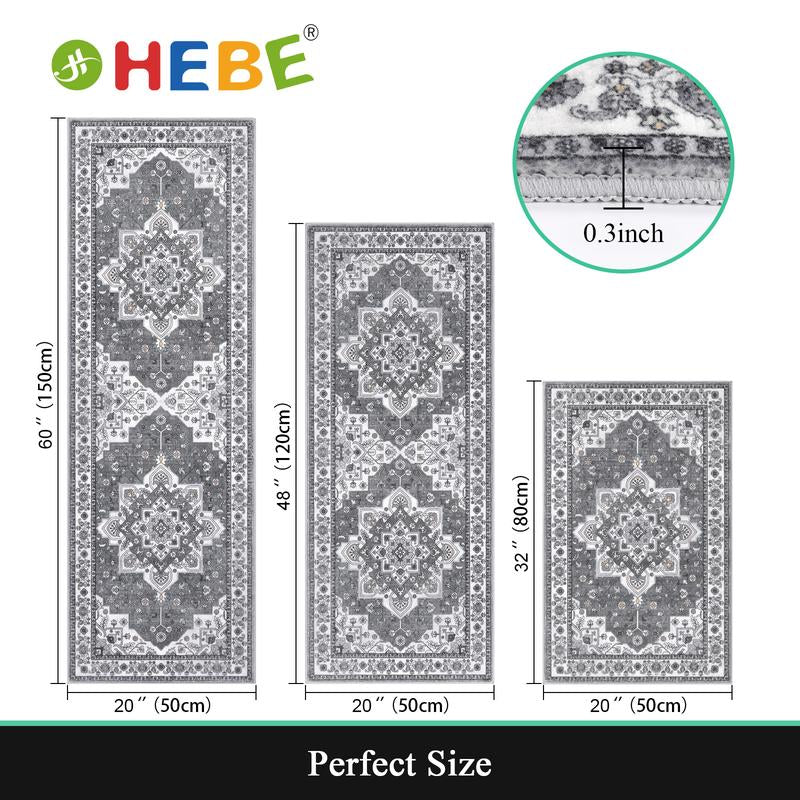 [Fallfreshness] HEBE Washable Farmhouse Kitchen Rugs Sets of 3 Non Slip Washable Kitchen Rugs and Mats Boho Kitchen Mats for Floor Kitchen Runner Rug Kitchen Carpet Rug Runner for Hallways Kitchen Laundry