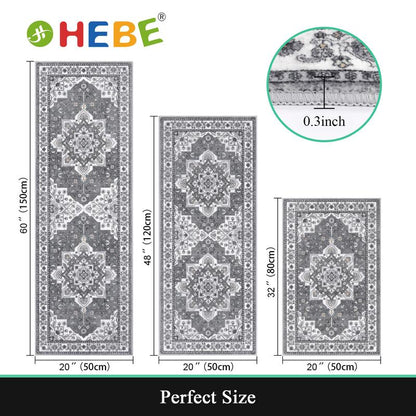 [Fallfreshness] HEBE Washable Farmhouse Kitchen Rugs Sets of 3 Non Slip Washable Kitchen Rugs and Mats Boho Kitchen Mats for Floor Kitchen Runner Rug Kitchen Carpet Rug Runner for Hallways Kitchen Laundry