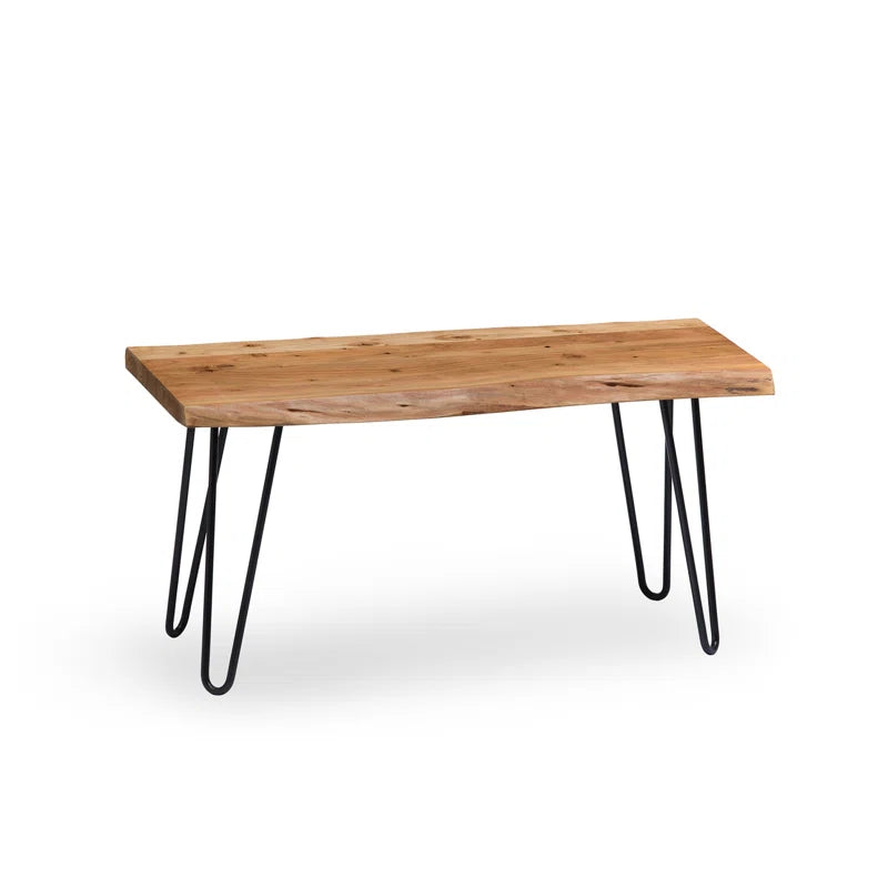 Lareese Alaterre Furniture Live Edge Wood Bench - Natural Acacia Wood Top with Metal Hairpin Legs
