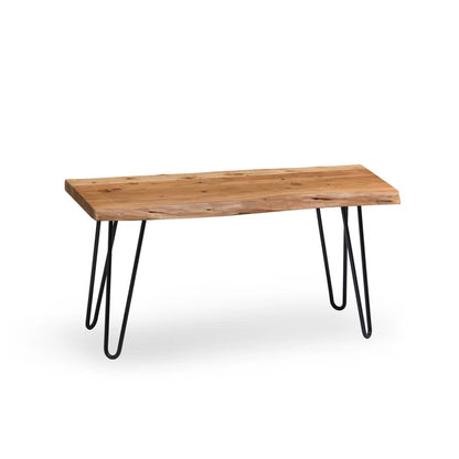 Lareese Alaterre Furniture Live Edge Wood Bench - Natural Acacia Wood Top with Metal Hairpin Legs