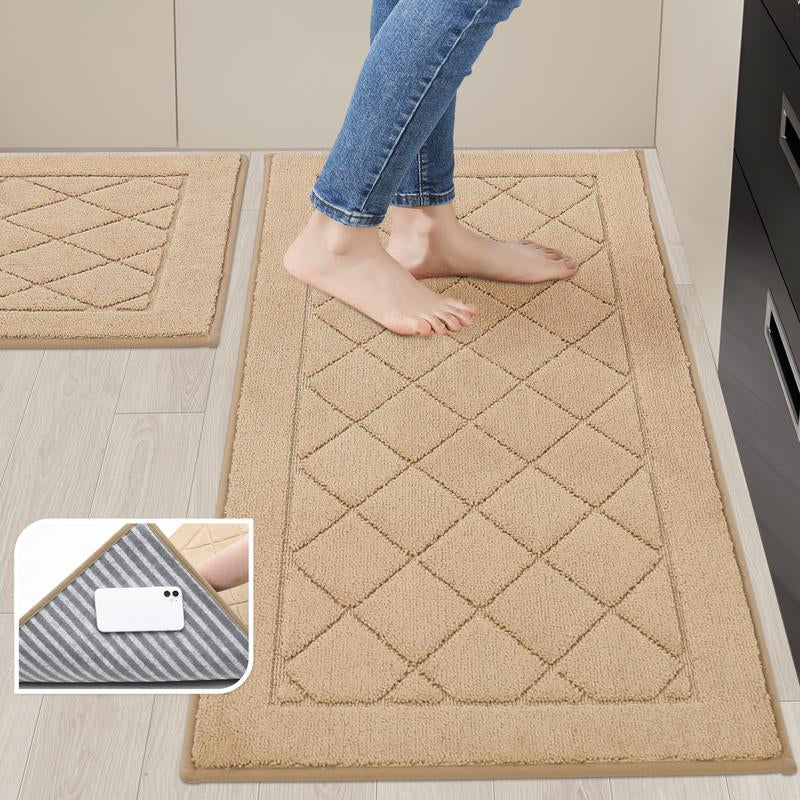 Beqhause Pattern Kitchenmat Set of 2 Soft Washable Kitchen Rugs, 20”X30” & 20”X48”, Self Adhesive No Sliding, Soft and Absorbent Tiktok Shop