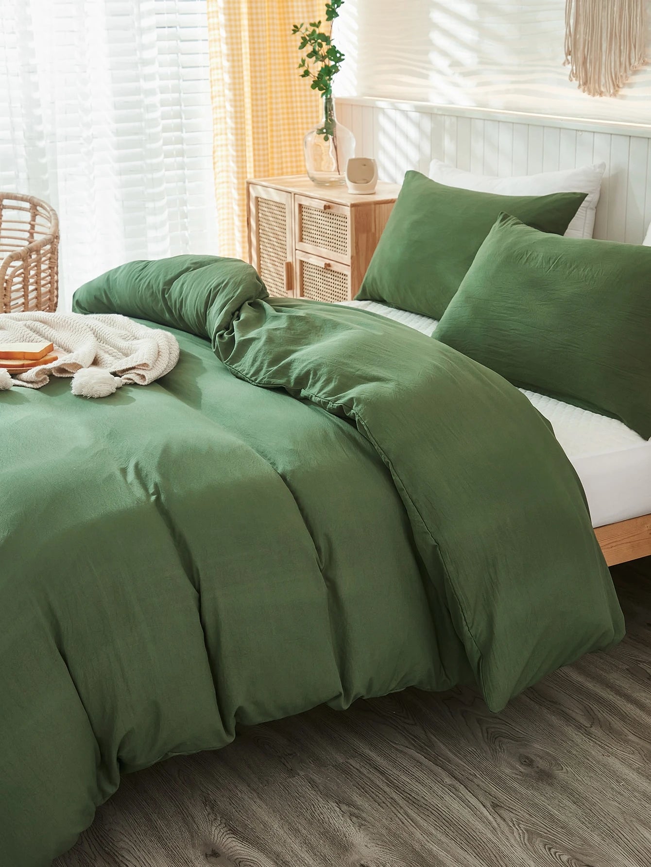 Army Green Duvet Cover Set Twin Queen King Size Boho Farmhouse Bedding Set 3 Pcs Super Soft Breathable Microfiber Duvet Cover 1 Duvet Cover with Zipper 2 Pillowcases No Comforter Gifts for Women&Men School Bedding