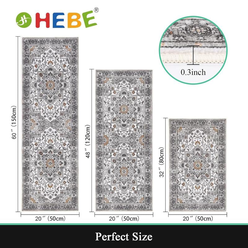 [Fallfreshness] HEBE Washable Farmhouse Kitchen Rugs Sets of 3 Non Slip Washable Kitchen Rugs and Mats Boho Kitchen Mats for Floor Kitchen Runner Rug Kitchen Carpet Rug Runner for Hallways Kitchen Laundry