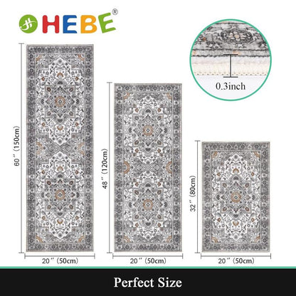 [Fallfreshness] HEBE Washable Farmhouse Kitchen Rugs Sets of 3 Non Slip Washable Kitchen Rugs and Mats Boho Kitchen Mats for Floor Kitchen Runner Rug Kitchen Carpet Rug Runner for Hallways Kitchen Laundry