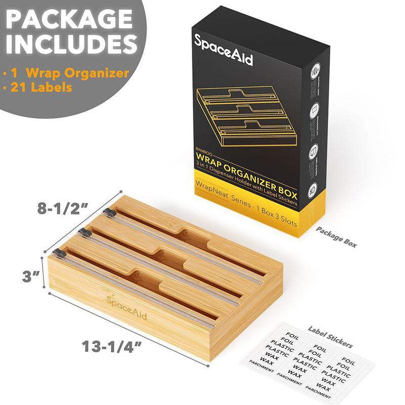 Spaceaid® Wrapneat Organizer Plastic Wrap Dispenser with Cutter for Kitchen 3-Slot