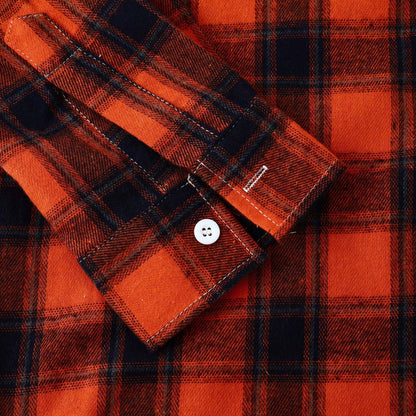 Men'S Flannel Plaid Hooded Shirts Casual Long Sleeve Button down Regular Fit Hooded Shirt Lightweight Thin Jackets Orange#01 XL